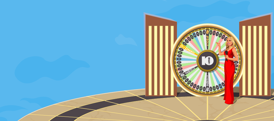 Live casino with 10bet. A casino illustration with a stylized a 10bet logo.